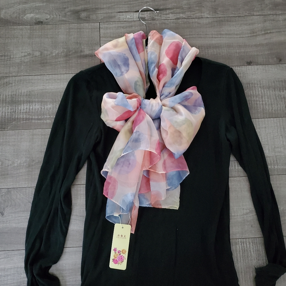 New silk feeling dots patterns scarf, large